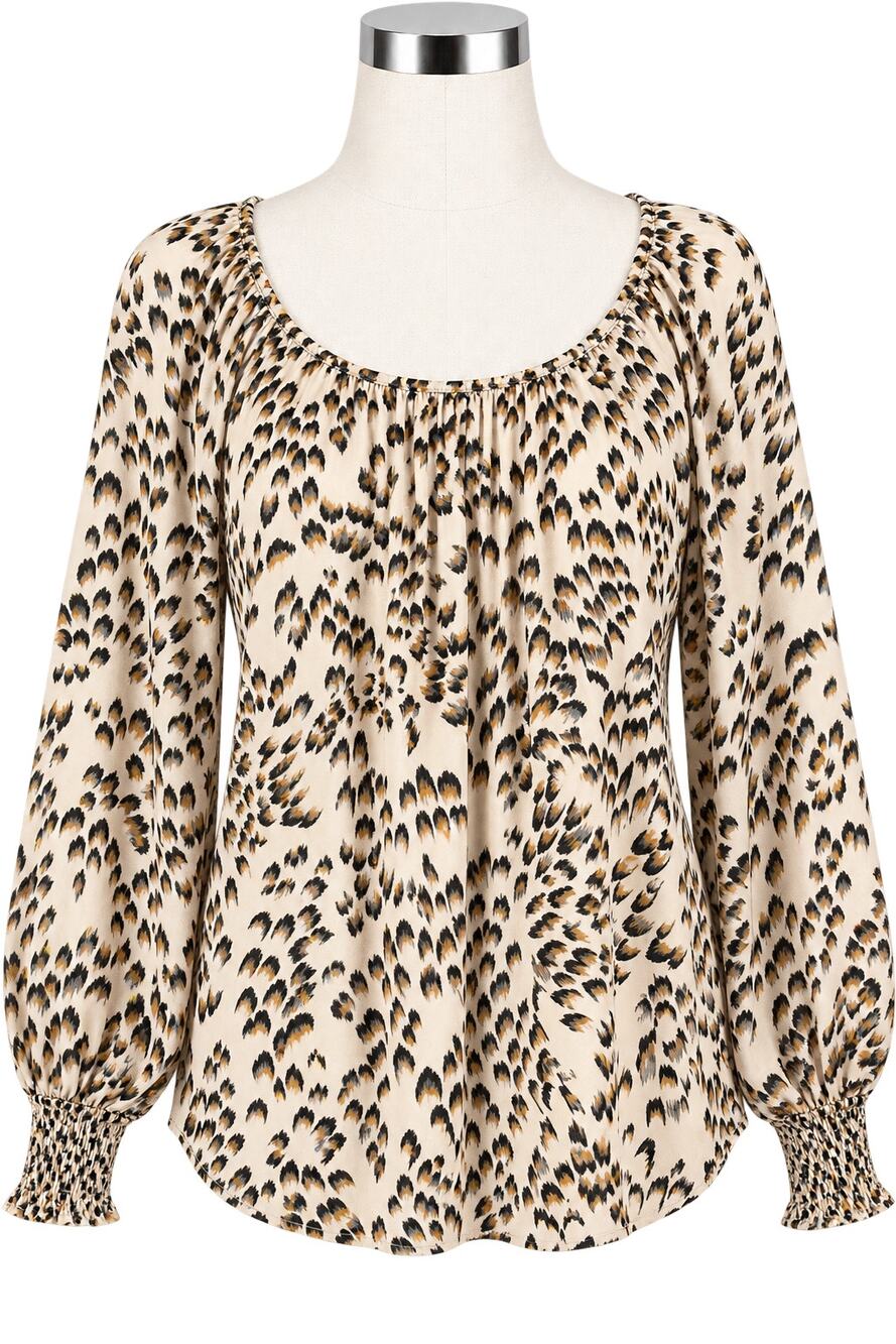 Cabi Round Trip Blouse Safari Animal Print Long Sleeve Top - Size L